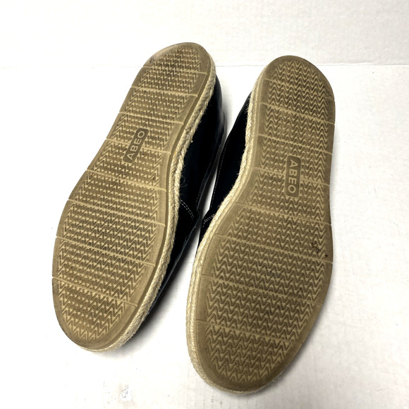 ABEO Blake Black Leather Espadrille Flat Loafer Round Toe Slip On Comfort 9.5 - Picture 6 of 6